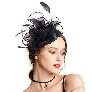 Chapeau bibi de mariage, de cocktail, de thé pour femme, chapeau de fleur en maille avec ruban à plumes, bandeau bibi tendance élégant en maille pour mariage, mariage, chapeau bibi pour (taille unique (fhjvbt, neuf)