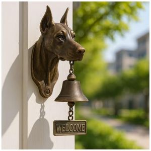 JSvsza Cloche de Bienvenue pour Chien, Cloche de Porte Vintage en Laiton avec Sculpture de Chien r&eacute;aliste, Cloche Murale Rustique pour entr&eacute;e de Maison, Portail de Jardin, Magasin, terrasse (TaiYuanYiJunDianZiKeJiYouXianGongSi, neuf)