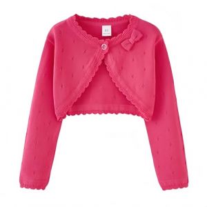 Proumhang Cardigan Bolero Shrug pour Filles Chandails &agrave; Manches Longues en Coton Tricot&eacute; Ch&acirc;le &agrave; Un Bouton Veste Sweatshirt Manteaux Robe Couvrante pour Enfants 3-10 Ans Rose Rouge 100 (labellevie_NO1, neuf)