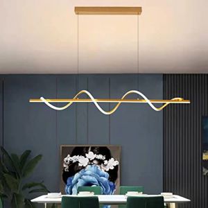 Suspension Lampe de Table à Manger LED Hauteur Réglable Dimmable Salle à Manger Lampe Suspendue Cuisine Plafonnier avec Télécommande Spirale Acrylique Lustre pour Bureau Salon (Doré, L120cm) (Qianku, neuf)
