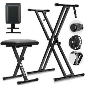 CAHAYA Solution complète Support de clavier et banc de clavier - 6 niveaux réglables en hauteur - Double X-Frame - Pour clavier de 61, 76 et 88 touches - Charge maximale : 168 kg - Noir (Cahaya Music, neuf)