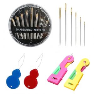 SLEEKEE 30 Aiguilles &Agrave; Coudre &Agrave; La Main, 4 Enfile-Aiguilles, Aiguilles &Agrave; Coudre avec Bo&icirc;te, Aiguilles &Agrave; Broder De Diff&eacute;rentes Tailles, Ensemble D'Aiguilles &Agrave; Coudre pour La Maison (LIAM OWENS, neuf)