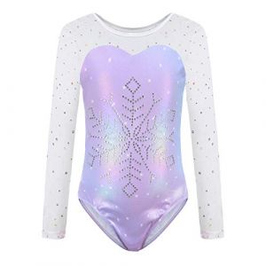 Sinoeem Justaucorps de Gymnastique Fille Manches Diamant Scintillant Couleur Dégradé Multicolore Leotard Ballet Longues Justaucorps Danse Fille pour Enfant (Pourpre - manches longues, 7-8 ans) (MZYS-EU, neuf)
