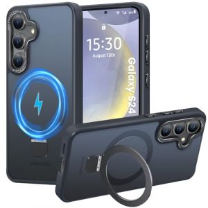 HuwaiH Coque pour Samsung Galaxy S24, Magnétique Robuste Anneau de Support Invisible, Protection Militaire, étui Antichoc pour Samsung S24(Noir) (Zhimingeu, neuf)