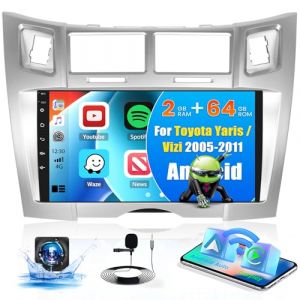 [2G+64G] Hikity Autoradio Android 15 pour Toyota Yaris/Vizi 2005-2011, Carplay sans Fil Android Auto 9 Pouces Écran Tactile avec GPS, WLAN, Bluetooth, Mirror Link, FM/RDS, MIC, Caméra de Recul (wenheyou, neuf)