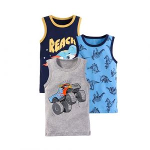 Lot de 3 gilets pour garçon dinosaure - Débardeur sans manches - Maillot de corps pour fille - Gilet de corps pour enfant - Multicolore - T-shirt à manches longues pour bébé, Gris 2, 6-7 ans (⭐⭐⭐⭐⭐Five-Star⭐⭐⭐⭐⭐⭐, neuf)