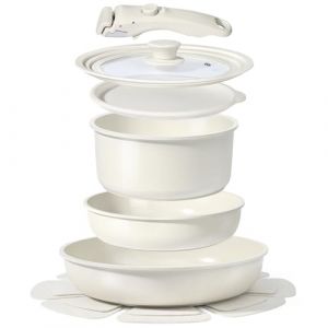 Batterie De Cuisine Gipp 8 PièCes En CéRamique AntiadhéSive Avec PoignéE Amovible, Compatible Induction, Avec Casseroles, PoêLes Et Casseroles Avec Couvercle En Verre (GiPP®Direct EU, neuf)