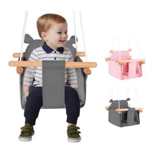 OHMG Balancoire Interieur pour Bebe et Enfants, Petit Ours Siege balan&ccedil;oire en Bois et en Coton pour b&eacute;b&eacute;, Balansoire pour Enfant, Balancelle scandinave, Baby Swing (jusiZL, neuf)