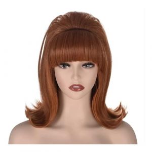 Perruque vintage femme de 30 cm avec frange, style ann&eacute;es 60-70, id&eacute;ale for cosplay, Halloween et f&ecirc;tes. Effet naturel et Volumineux(Brown) (snpiling, neuf)