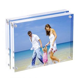 AMEITECH Cadre Photo Acrylique, Bloc de 10 x 15 cm Transparent Double Face, Cadre Photo Magnétique sans Cadre de Bureau - Lot de 2 (Amei Jia UK, neuf)