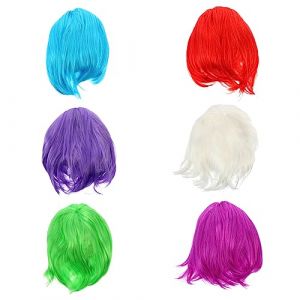 NOLITOY 6pièces Set De Perruques Colorées Courtes Avec Frange Pour Fêtes Wigs Droites Bob Pour Cosplay Et Événements Spéciaux (M.Meteorite, neuf)