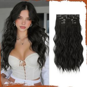 Sofeiyan Clip in Extensions, 4PCS 40 cm Haarverl&auml;ngerung f&uuml;r Damen, Lockige Dicke Synthetische Haarextensions zum Einklippen Nat&uuml;rliches Weiches Clip in Haarteil,Marron moyen (SofeiyanEU, neuf)