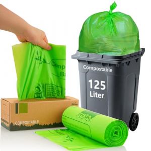 JENCENBIO Sacs poubelle compostables, 125 l, 25% extra épais, 30 microns pour une élimination propre, certifiés BPI ASTM D6400 et OK compost HOME (84 x 102 cm, vert) (JC BIODEGRADATION, neuf)