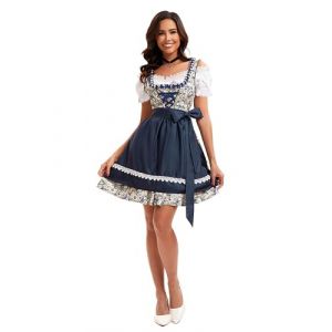 Velcoxplay Dirndl - Robe midi pour femme - Robe Dirndl avec dentelle - Mode traditionnelle avec chemisier Dirndl - Tablier 3 pièces pour fête de la bière, carnaval, bleu, L (Wolkeneu, neuf)