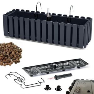 Jardini&egrave;re 58x18x16,5 cm | Pots de fleurs de balcon avec arrosage int&eacute;gr&eacute; et bouchons d'&eacute;vacuation | Cache-pot pour balcon ou jardin | Prot&egrave;ge les racines et pr&eacute;vient la stagnation d'eau | Anthracite (Dikel, neuf)
