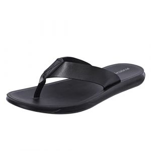 Harssidanzar Sandales tongs pour hommes, string d'été confortable soutien de la voûte plantaire chaussures de plage en cuir microfibre doux KM215,noir,taille 46 (Harssidanzar Store, neuf)