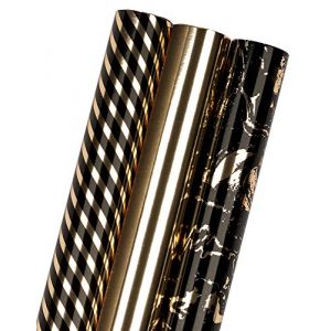 RUSPEPA Rouleau De Papier D'Emballage - Ensemble De Mini-Rouleaux - 43,2 cm X 3,05 m Par Rouleau - 3 Motifs Différents De Rayures En Marbre Noir Or (42,5 pieds carrés) (Ruspepa, neuf)