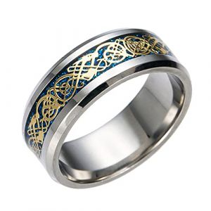 PAMTIER Dragon Hommes 8mm Bleu Fibre Carbone Noir Celtique Dragon Acier Inoxydable Bague Carbure Mariage Argent Dargon Jaune, Taille 62 (BrandPAMTIER, neuf)