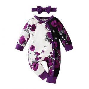 Xiaojiu Manteau Bebe Garcon Combinaison Pyjama Hiver Costume Sorciere Fille 3-6 Mois Violet #2 &Agrave; fleur Coton/100% Bouton-pression Manche longue Fashion Mixte enfant Enfant Gar&ccedil;on (auxXeto, neuf)