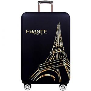 OuLi Store Housse de Valise 18-32 Pouces Fibre de Charbon de Bambou Luggage Cover en Polyester Clear Voyage Luggage Trolley Case Cover Protector (Tour Eiffel Noir, M) (OuLi Store, neuf)