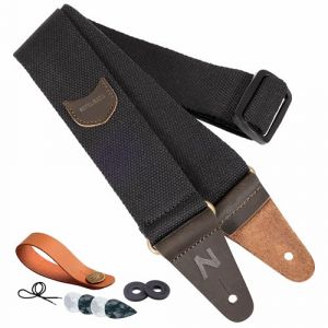 Nefelibata Sangle de guitare avec poche pour médiators, extrémités en cuir de vache pour basse, guitare électrique et acoustique, livrée avec bouton de sangle, 1 paire de verrous de sangle et 4 (zsfeiniao, neuf)