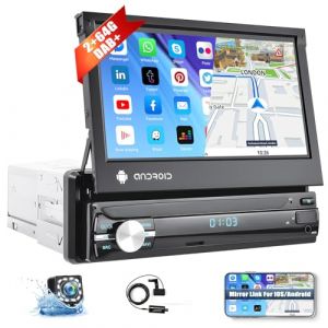 2G+64G Android 13 Autoradio Dab+, 1 DIN Autoradio Écran Rétractable Manuel 7 Pouces avec sans Fil Carplay Android Mirror Link GPS Navigation WiFi USB FM/RDS Radio SWC + Camera de recul&MIC (ShenZhenShiYünXiangMaoYiYouXianGongSi, neuf)