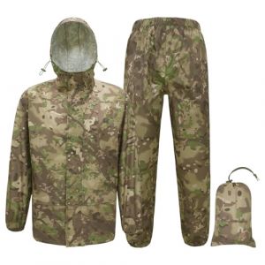 Tongcamo Combinaisons de pluie pour hommes imperm&eacute;ables - Veste et pantalon de pluie pour adultes, Imperm&eacute;able l&eacute;ger et respirant avec capuche Chasse Cp Camo Travail Moto (TongCamo, neuf)
