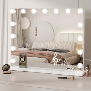 Dripex Miroir de Maquillage Lumineux 15 Ampoules LED avec Bluetooth Miroir Coiffeuse Lumineux Holleywood Contrôle Tactile Luminosité Réglable 58 x 45 cm - Blanc (Elektronik Trade, neuf)