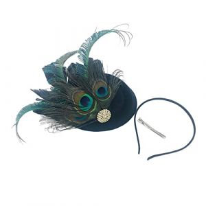 Bibi pour femme - Serre-tête pour fête de thé - Bibi à plumes de paon - Pince à cheveux - Bibi pour femme (bingmukeji, neuf)