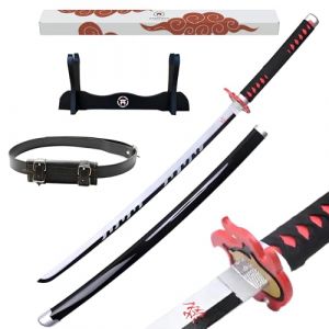 Hashiman - Katana Demon Slayer - Réplique Manga Sabre + Support Epée Bois + Ceinture - Catana Japonais Cosplay Décoration Jouet Enfant Adulte - Jeu Déguisement Deco Ninja (Tanjiro v2) (Hashiman, neuf)