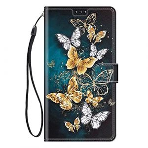 ChoosEU Coque pour Huawei Y6 2019 / Honor 8A Housse Cuir avec Silicone Etui Portefeuille Antichoc &Eacute;tui &agrave; rabat et Folio Magn&eacute;tique Support Stand Fonction &eacute;l&eacute;gant Motif pour Filles Femmes - Papillon Or (ChoosEU, neuf)