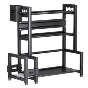 Support &agrave; &Eacute;pices pour Cuisine, Etag&egrave;re de Stockage d'&Eacute;pices &agrave; 3 Niveaux, Etag&egrave;re de Stockage d'&Eacute;pices pour Condiments, Rangement d'&Eacute;pices, Support de Pot d'&Eacute;pices avec 4 Crochets-48*21*49 cm (Hechheu, neuf)