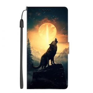 EuoDuo Coque Compatible avec iPhone 7 Plus / 8 Plus Étui Rabattable Motif Étoile Filante Loup Housse Antichoc Cuir PU Portefeuille Pochette Fermeture Magnétique à Clapet Flip Case (VLQI, neuf)
