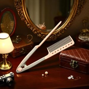 Peigne Lisseur pour Femmes, Peigne Type V Pour Lissage Br&eacute;silien, Manche Ergonomique Anti-Frisottis pour Cheveux Secs ou Humides D&eacute;butants et Experts (yeofuy, neuf)