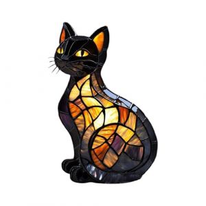 G&eacute;n&eacute;rique Lampe Chat, Lumineuse En Vitrail En Forme D'animal | R&eacute;sine Lampe Chevet Chat LED Veilleuse, Sculpture D&eacute;cor Maison &Eacute;nigme &Eacute;tag&egrave;re Chambre Table Chevet Pour Amoureux Des Chats 17x10x10cm (MaJade, neuf)