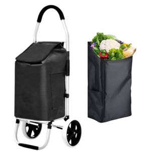 43.5Litres Aluminium Chariot de Courses Pliable avec Compartiment &eacute;tanche, Grand Caddie Course, Chariot &agrave; roulettes, cadie a roulettes de Courses, Sac a Roulette Course, Shopping Trolley - Noir (Trade 2u, neuf)