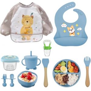 Assiette Bebe 10 pièces Coffret Repas Bebe, Assiettes Ventouse en Silicone pour Bébé, Couvert Bebe,Bébé Ventouse Bol, Bébé Bavoir, Cuillère d’apprentissage, Assiette Enfant Set cuillere bebe (KUN-VEGY Trade 2000 Kft, neuf)