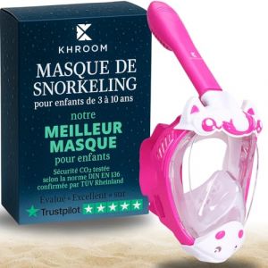 Khroom Masque de Plong&eacute;e et de Snorkeling pour Enfants d&egrave;s 3 Ans | Certifi&eacute; sans Risque de CO2 par T&Uuml;V | Masque Int&eacute;gral avec Tuba | Confort et S&eacute;curit&eacute; pour la Plong&eacute;e Requin (Licorne Rose) (Varento, neuf)