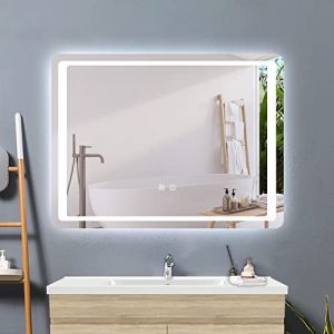 HAPAOSO Miroir de Salle de Bain LED 100x60cm Miroir Mural rectangulaire Anti-buée + Miroir Interrupteur Tactile avec éclairage (6000k Blanc Froid) (Summer Showers, neuf)