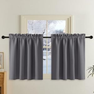 PONY DANCE Rideau Occultant Passe Tringle - Rideaux Cuisine Panneaux Court Brise- Bise D&eacute;coration de Petite Fen&ecirc;tre, Placard/Porte/Cuisine, L140 x H135cm, Gris, 2 Pi&egrave;ces (RYB HOME EU, neuf)