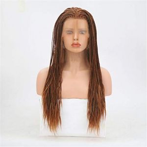 XAoSCd Perruques Avant Synth&eacute;tiques Longue Perruque Tress&eacute;e Brune avec Partie Libre Perruque Avant Synth&eacute;tique pour Femme Perruque De Cosplay De Cheveux Bruns Bicolores, 22 Pouces (24 Pouces) (ydxdsp, neuf)
