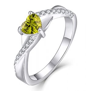 YL Bague de fian&ccedil;ailles ao&ucirc;t Pierre de naissance p&eacute;ridot vert zircon cubique Traverser Infini Solitaire coeur bague de mariage pour les femmes mari&eacute;e (Taille 60) (YL Fine Jewelry, neuf)