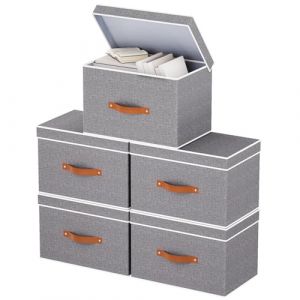 YheenLf 5 Pièces Panier Rangement Dressing, Boite en Tissu Pliable avec Couvercle, Casier Vetement pour Organiser des étagères, des Placards, 33x23x20cm, Gris (YheenLf, neuf)
