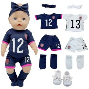 JSTHHTT V&ecirc;tements de Poup&eacute;e 35-43 cm, V&ecirc;tements de Football pour avec Manches Courtes, Bandeau, Chaussures, Accessoires de poup&eacute;e, Cadeaux, Lot de 2, (poup&eacute;e Non Incluse) (VESMELORASE, neuf)