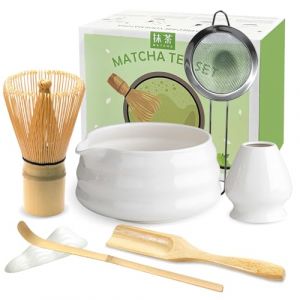 JBER Matcha Kit Blanc 7 Pi&egrave;ces, Matcha Set - Fouet Matcha Bambou, Bol &agrave; Matcha, Support pour Fouet, Cuill&egrave;re et Tamis, Kit Matcha pour C&eacute;r&eacute;monie du Matcha (Yicai Acoustic, neuf)