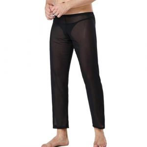 Pantalon long en maille transparente pour homme, bas de pyjama taille basse transparent, lingerie sexy pour la nuit, v&ecirc;tements d'int&eacute;rieur, collant transparent respirant en maille transparente (QingPo, neuf)