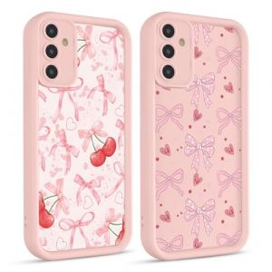 Yirlbey 2 Pi&egrave;ces Coque pour Samsung Galaxy A14 5G 6,8'', Etui Silicone avec Cerise N&oelig;ud Coeur Aesthetic Motif Design, Cam&eacute;ra de Protection Case Antichoc Housse pour Femme Ultra Fine TPU &Eacute;tui Souple (XUPINBO, neuf)