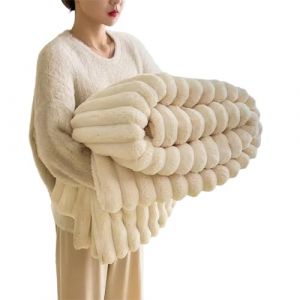 Baketron Couverture Fausse Fourrure de Lapin, Polaire Moelleuse en Flanelle, Chaude Double Face Doux pour Domicile, Jet&eacute; de Canap&eacute; (Blanc, 180x200cm) (旺阁祥瑞, neuf)