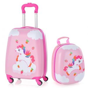 DREAMADE Valise Enfant 16" et Sac &agrave; Dos 12" avec Bandouli&egrave;re R&eacute;glable Bagage &agrave; Main avec 4 Roues Universelles,Poign&eacute;e T&eacute;lescopique,Valise Portable Color&eacute; Fille et Gar&ccedil;on(Licorne Color&eacute;e) (DREAMADE, neuf)