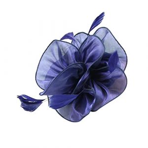 Chapeau pour femme - Fleur de mariage - Cocktail - En maille - Plumes - Pince à cheveux - Bandeau de course à pied (bleu marine, taille unique) (WUDATI, neuf)
